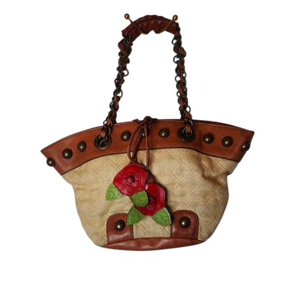 Betsey Johnson Handbags - Rare Betsey Johnson Tisket Tasket Rose Shoulder Bag Purse Basket Studs Chain